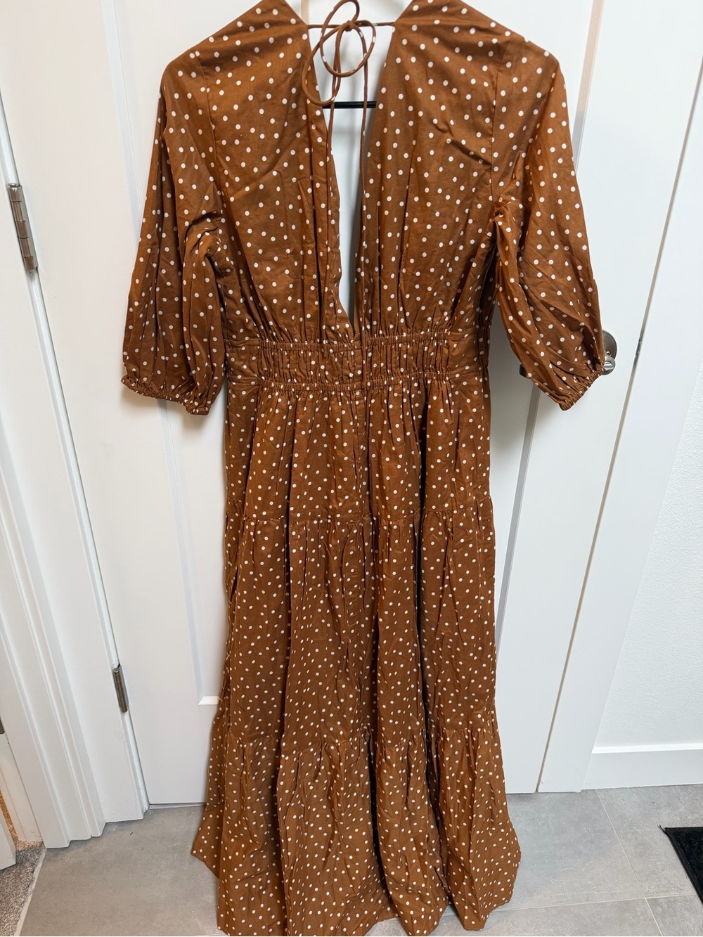 Significant other Smocked Waist brown/rust  Polka Dot Maxi Dress with Back Tie